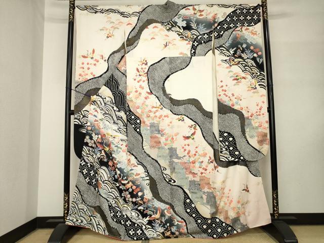 平和屋着物●豪華振袖　総絞り　飛鶴宝尽くし　暈し染め　正絹　逸品　AABM3047ck