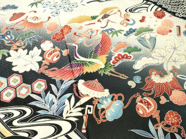 平和屋着物●豪華振袖　総絞り　飛鶴宝尽くし　暈し染め　正絹　逸品　AABM3047ck