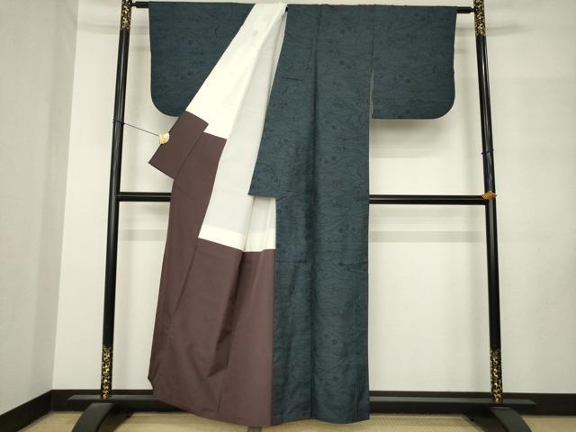 平和屋着物●本場大島紬　7マルキ　立波花文　正絹　逸品　AABM3049ck
