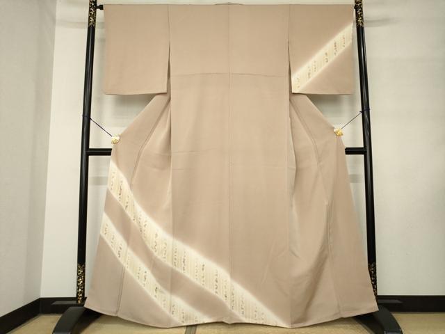 平和屋着物●訪問着　刺繍　斜縞花文　暈し染め　金糸　金彩　正絹　逸品　AABM3056ck
