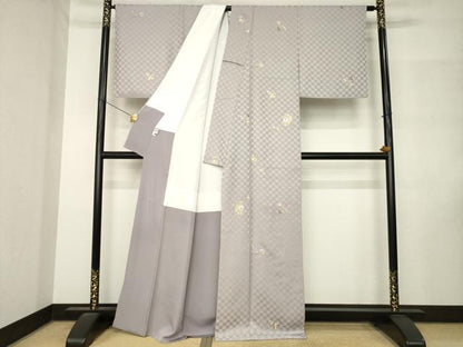 平和屋着物●上質な小紋　総刺繍　玩具文　金糸　正絹　逸品　AABM3057ck
