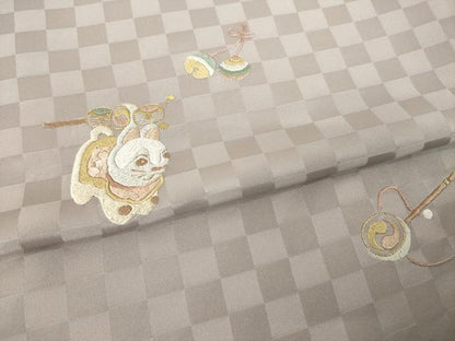 平和屋着物●上質な小紋　総刺繍　玩具文　金糸　正絹　逸品　AABM3057ck