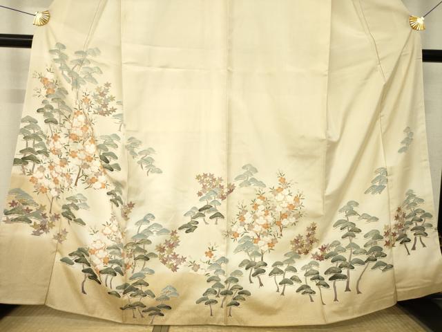 平和屋着物●本場大島紬　染大島　訪問着　枝花文　松　暈し染め　金彩　正絹　逸品　AABM3058ck