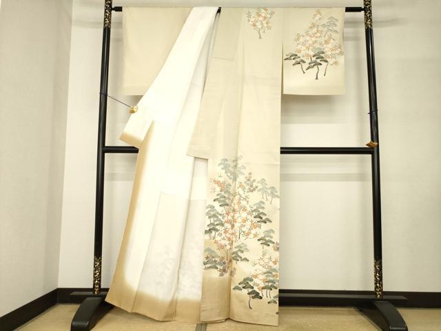 平和屋着物●本場大島紬　染大島　訪問着　枝花文　松　暈し染め　金彩　正絹　逸品　AABM3058ck