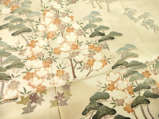 平和屋着物●本場大島紬　染大島　訪問着　枝花文　松　暈し染め　金彩　正絹　逸品　AABM3058ck