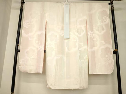 平和屋着物●振袖用長襦袢　袷　舞梅文　半衿刺繍　正絹　逸品　AABM3060ck