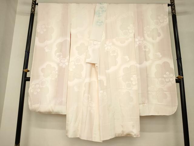 平和屋着物●振袖用長襦袢　袷　舞梅文　半衿刺繍　正絹　逸品　AABM3060ck
