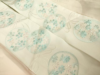 平和屋着物●振袖用長襦袢　袷　舞梅文　半衿刺繍　正絹　逸品　AABM3060ck