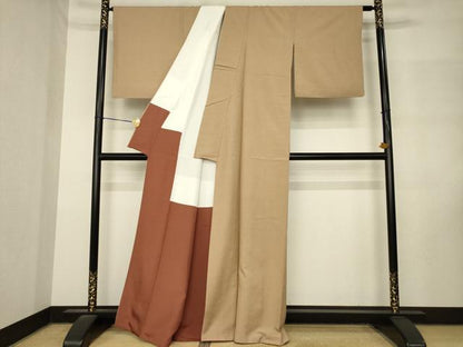 平和屋着物●結城紬　色無地　柴染色　反端付き　正絹　逸品　AABM3062ck