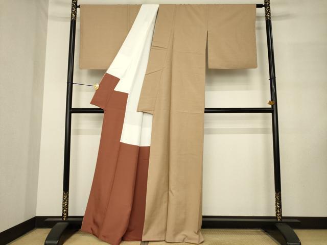 平和屋着物●結城紬　色無地　柴染色　反端付き　正絹　逸品　AABM3062ck