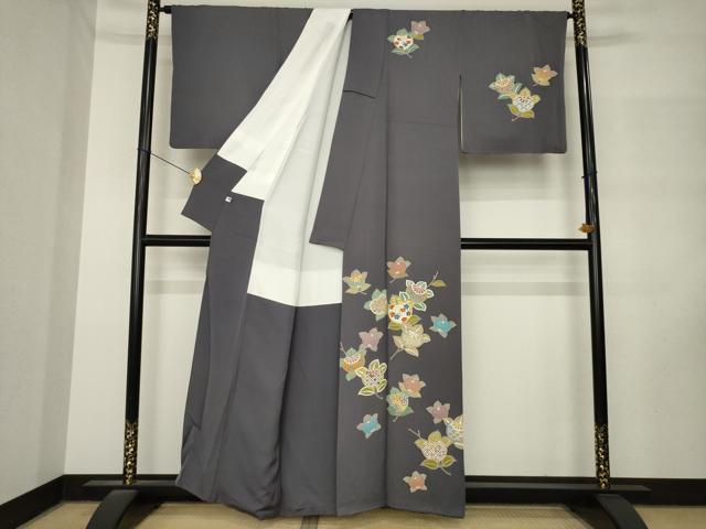 平和屋着物●訪問着　駒刺繍　橘　金彩　正絹　逸品　AABM3065ck