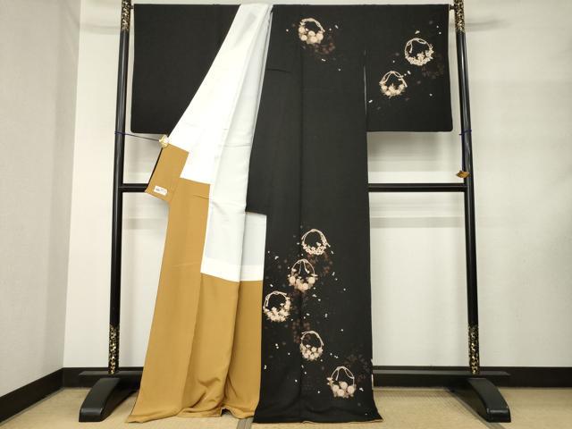 平和屋着物●こむさでもーど・COMME CA DU MODE　訪問着　花丸文　黒地　やまと誂製　ロング丈　正絹　逸品　AABM3066ck