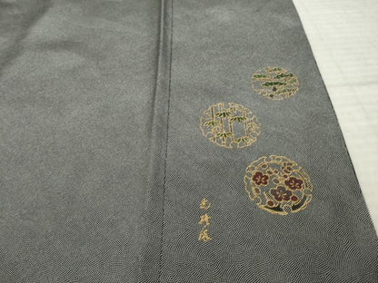 平和屋着物●伝統工芸師　服部光擴　江戸小紋　角通し　黒地　正絹　逸品　AABM3068ck