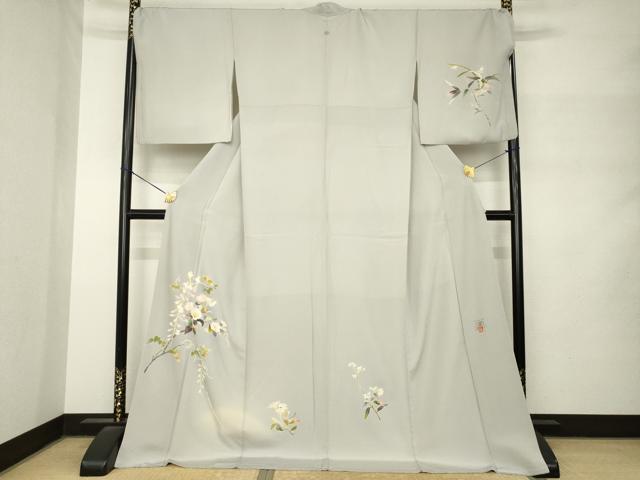 平和屋着物●京加賀友禅　百貫石峰　訪問着　枝花文　ロング丈　正絹　逸品　AABM3070ck