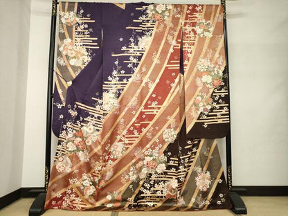 平和屋着物●豪華振袖　駒刺繍　花丸文　暈し染め　金彩　ロング丈　正絹　逸品　AABM3073ck