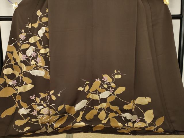 平和屋着物●訪問着　花蔦草文　金彩　ロング丈　正絹　逸品　AABM3074ck