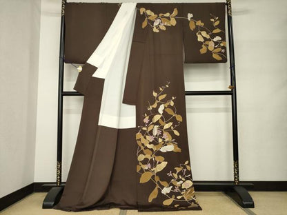 平和屋着物●訪問着　花蔦草文　金彩　ロング丈　正絹　逸品　AABM3074ck