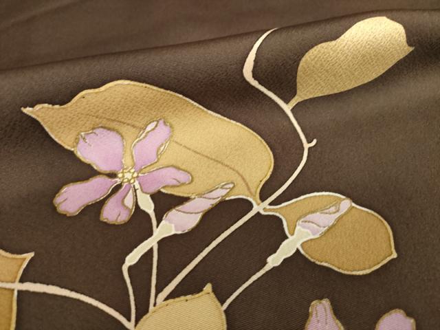 平和屋着物●訪問着　花蔦草文　金彩　ロング丈　正絹　逸品　AABM3074ck