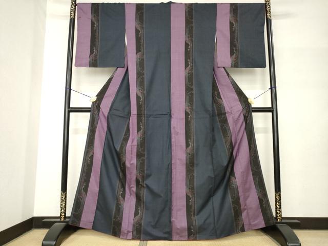 平和屋着物●本場大島紬　7マルキ　鳳凰間道　正絹　逸品　AABM3077ck