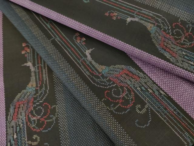 平和屋着物●本場大島紬　7マルキ　鳳凰間道　正絹　逸品　AABM3077ck