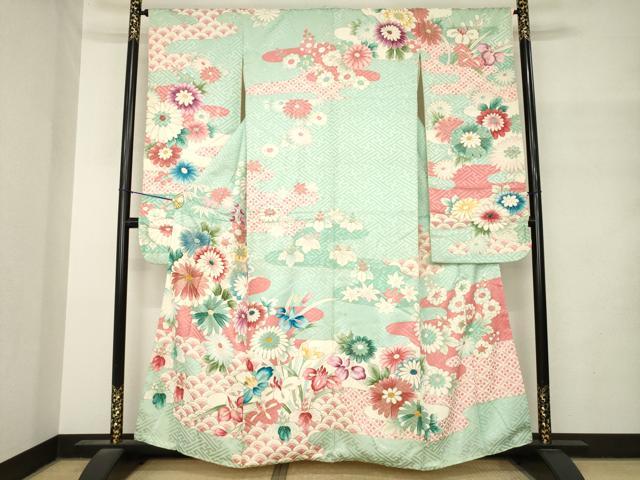 平和屋着物●豪華振袖　駒刺繍　草花文　金彩　正絹　逸品　AABM3080ck