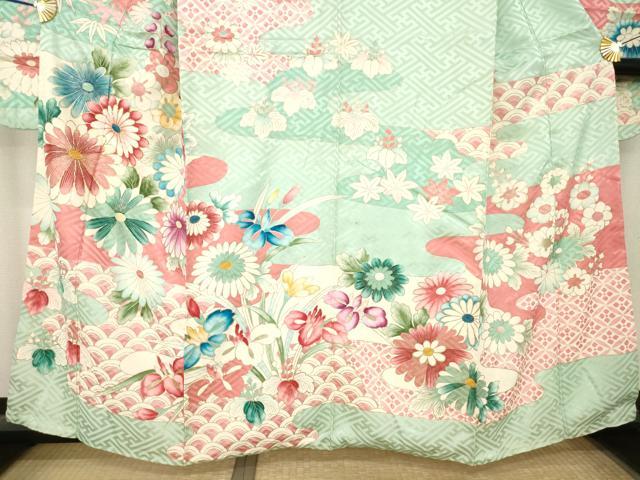平和屋着物●豪華振袖　駒刺繍　草花文　金彩　正絹　逸品　AABM3080ck