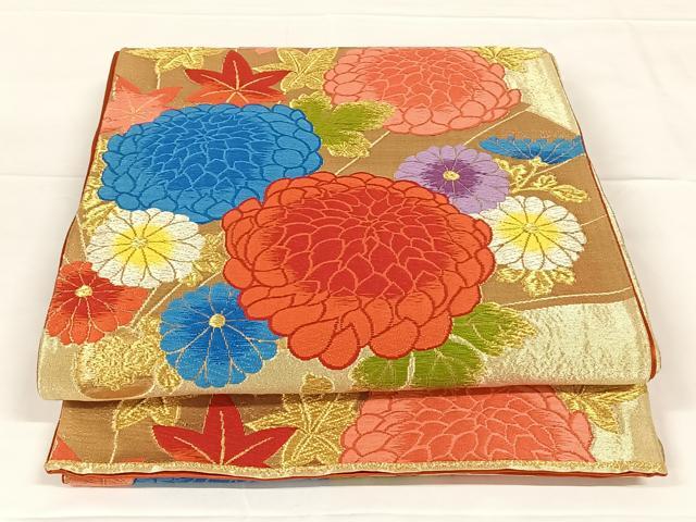 平和屋着物◎六通柄袋帯　唐織　花桐文　金銀糸　正絹　逸品　AABM3082dk