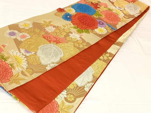 平和屋着物◎六通柄袋帯　唐織　花桐文　金銀糸　正絹　逸品　AABM3082dk
