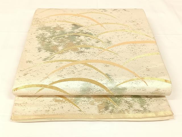平和屋着物◎六通柄袋帯　芝　金銀糸　正絹　逸品　AABM3083dk