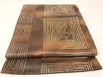 平和屋着物◎六通柄袋帯　鳳凰文　金糸　引箔　正絹　逸品　AABM3087dk