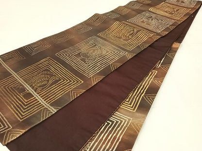 平和屋着物◎六通柄袋帯　鳳凰文　金糸　引箔　正絹　逸品　AABM3087dk