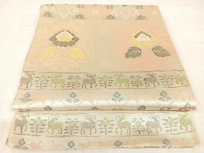 平和屋着物◎六通柄袋帯　於利部　横段花文　銀糸　正絹　逸品　AABM3093dk