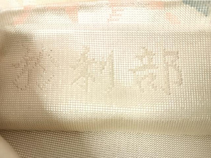 平和屋着物◎六通柄袋帯　於利部　横段花文　銀糸　正絹　逸品　AABM3093dk