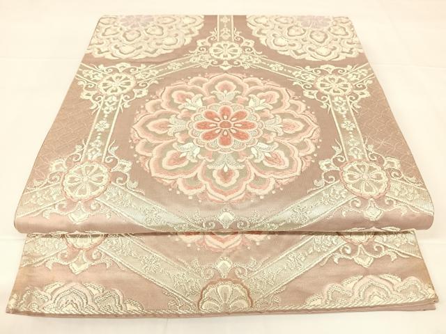 平和屋着物◎六通柄袋帯　唐織　亀甲花文　銀糸　正絹　逸品　AABM3099dk
