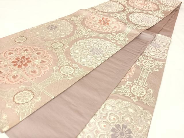 平和屋着物◎六通柄袋帯　唐織　亀甲花文　銀糸　正絹　逸品　AABM3099dk