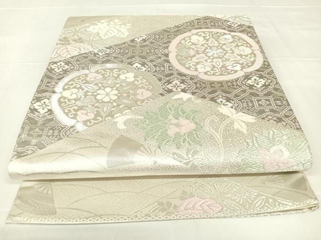 平和屋着物◎六通柄袋帯　唐織　プラチナ箔　吉祥花文　正絹　逸品　AABM3100dk