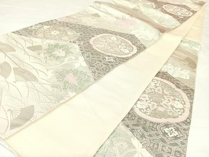 平和屋着物◎六通柄袋帯　唐織　プラチナ箔　吉祥花文　正絹　逸品　AABM3100dk