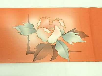 平和屋着物◎塩瀬　九寸名古屋帯　枝花文　金彩　暈し染め　正絹　逸品　AABM3103dk