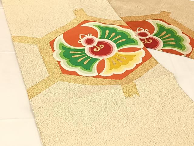 平和屋着物◎爪掻き本綴れ　八寸名古屋帯　ふくら雀　金糸　正絹　逸品　AABM3104dk