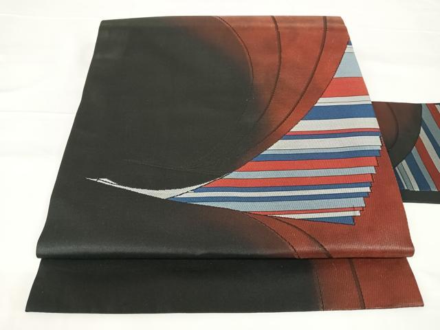 平和屋着物◎九寸名古屋帯　飛鳥文　黒地　正絹　逸品　AABM3105dk