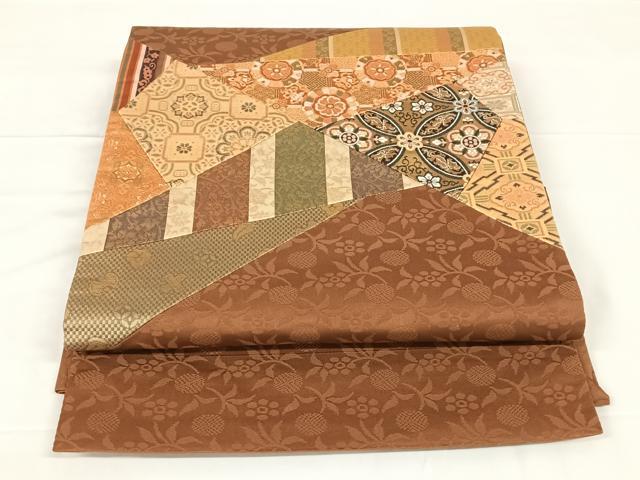 平和屋着物◎西陣　太鼓柄袋帯　切り嵌め草花文　正絹　逸品　AABM3106dk