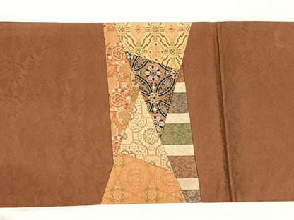 平和屋着物◎西陣　太鼓柄袋帯　切り嵌め草花文　正絹　逸品　AABM3106dk