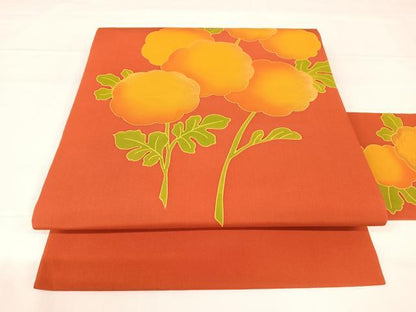 平和屋着物◎塩瀬　九寸名古屋帯　刺繍　草花文　正絹　逸品　AABM3108dk