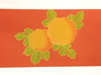平和屋着物◎塩瀬　九寸名古屋帯　刺繍　草花文　正絹　逸品　AABM3108dk