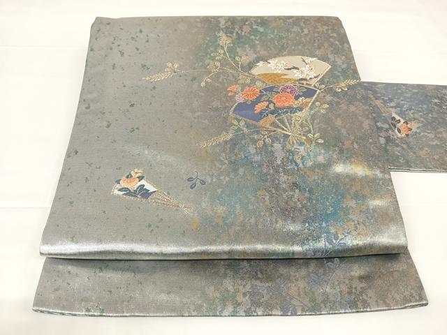 平和屋着物◎九寸名古屋帯　唐織　扇面花文　金糸　引箔　正絹　逸品　AABM3110dk