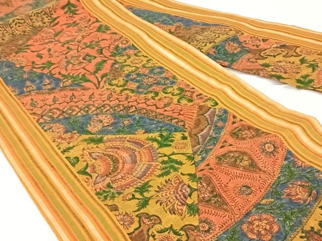平和屋着物◎九寸名古屋帯　紬地　更紗花文　正絹　逸品　AABM3113dk
