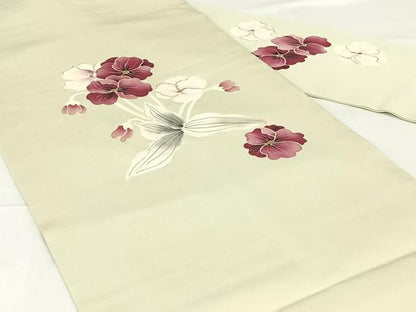 平和屋着物◎塩瀬　九寸名古屋帯　手描き　草花文　金彩　正絹　逸品　AABM3116dk