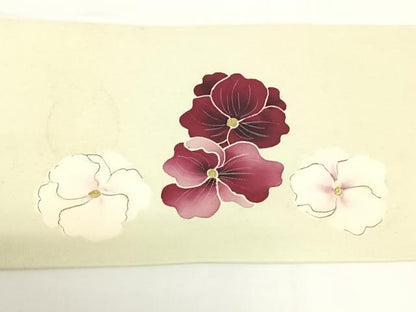 平和屋着物◎塩瀬　九寸名古屋帯　手描き　草花文　金彩　正絹　逸品　AABM3116dk