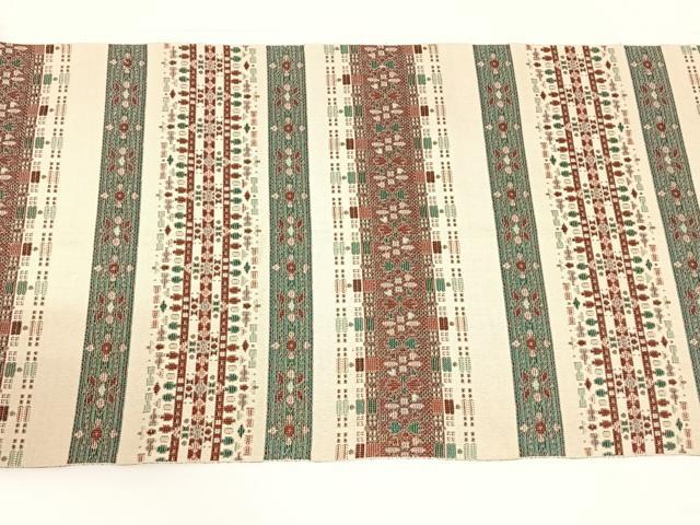 平和屋着物◎八寸名古屋帯　横段文　銀糸　正絹　逸品　AABM3117dk
