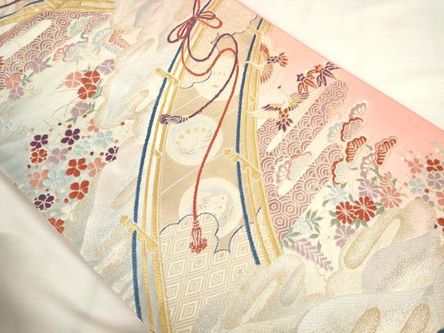 平和屋着物◎六通柄袋帯　唐織　渡橋飛鶴吉祥文　金銀糸　正絹　逸品　AABM3129od